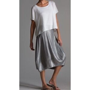 Eileen Fisher Metallic Lantern Skirt Knee Length in Gray Metallic Size Small